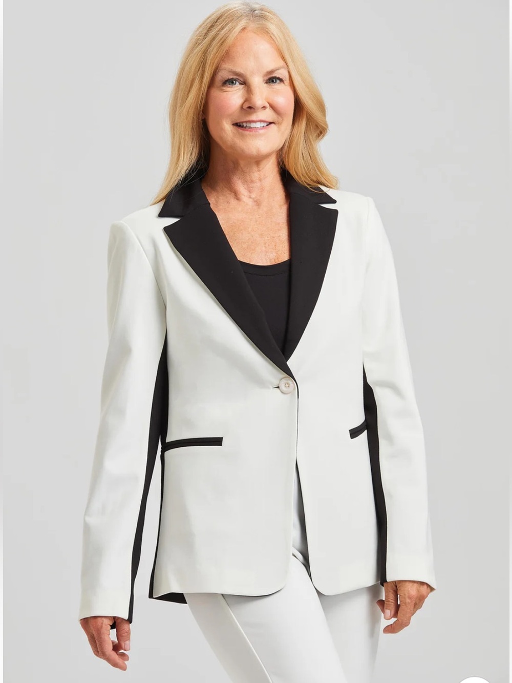 NEW PEACE OF CLOTH axel colorblock blazer in oyster & black Women’s Large